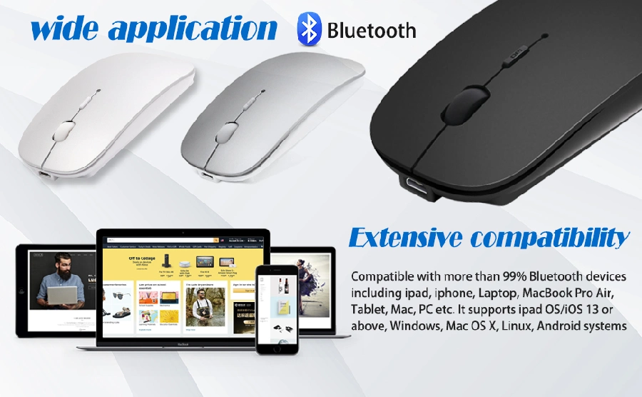 Black Bluetooth Mouse for Laptop/iPad PRO Air/MacBook PRO Air, Slim Silent Click & 3 Adjustable Dpi Levels for PC